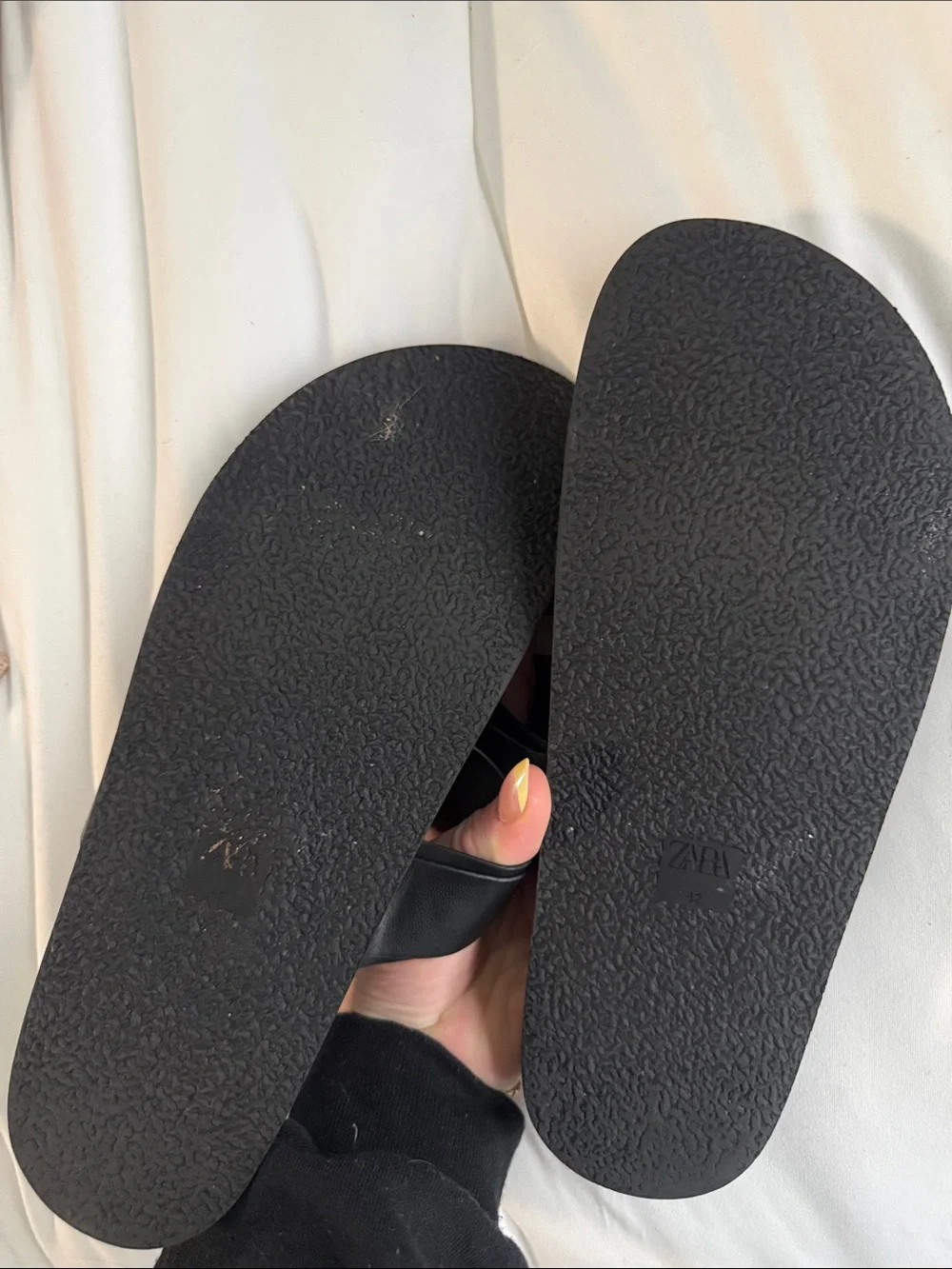 Zara Black Leather Slide Sandals with Gold Buckles - Picture 2 of 2